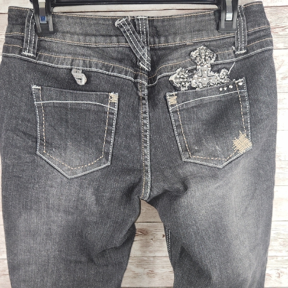 Z2 JeansB, lack Distressed Straight Leg Jeans, Inseam 31", L 39", Waist 32",Sz9 - Picture 7 of 8